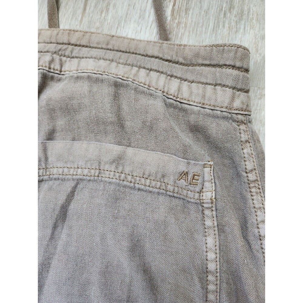 American Eagle Linen Blend Pants Gray Cargo Drawstring Straight High Rise Sz 16R - Picture 11 of 11